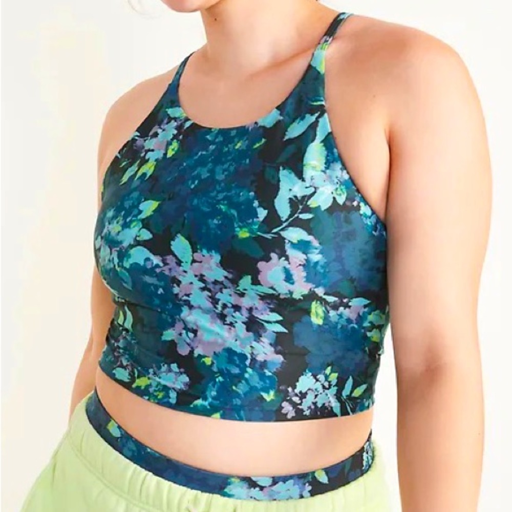 🌟SALE🌟NWT Old Navy PowerSoft Longline Sports Bra, Blue Watercolour Floral